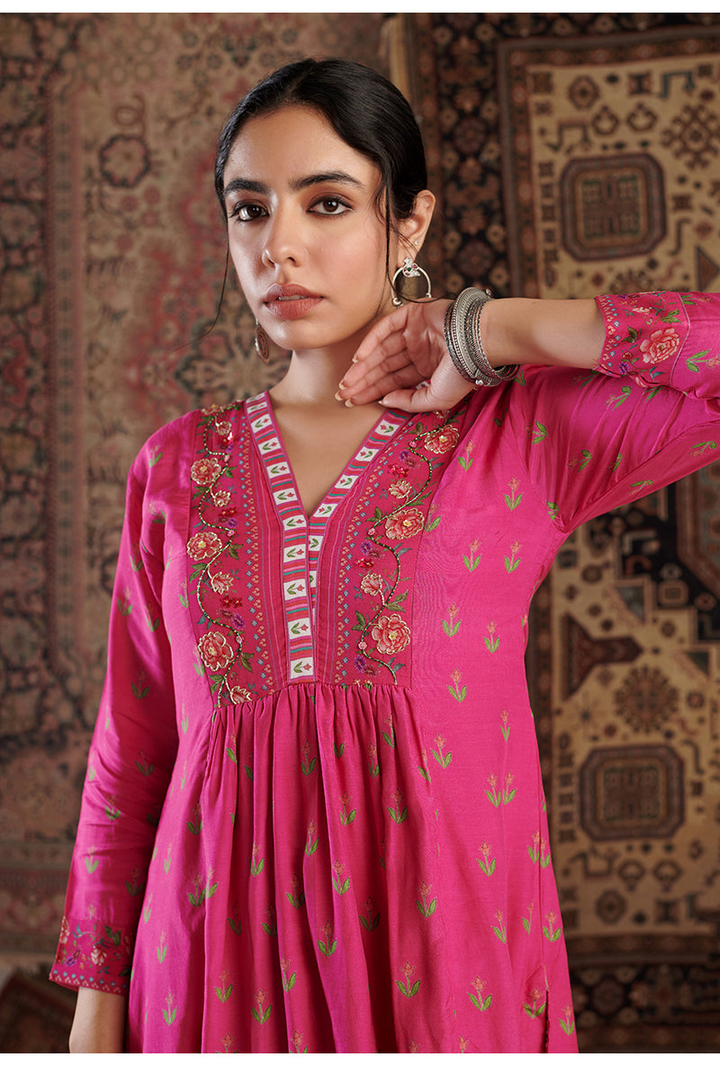 Hot Pink Gul Embroidered Aalam Kurta Set