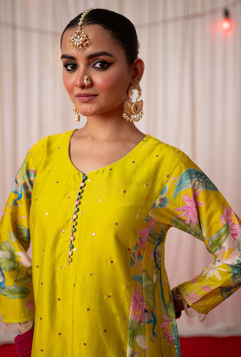 Lime Printed Side Panel Kamli 2.0 Kurta Set