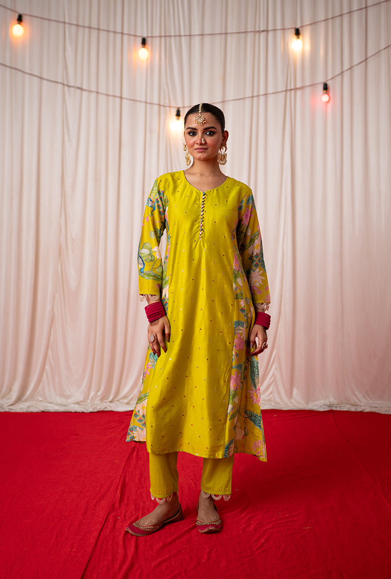 Lime Printed Side Panel Kamli 2.0 Kurta Set