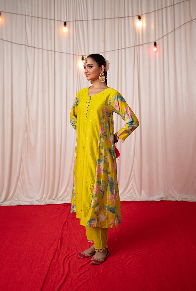 Lime Printed Side Panel Kamli 2.0 Kurta Set