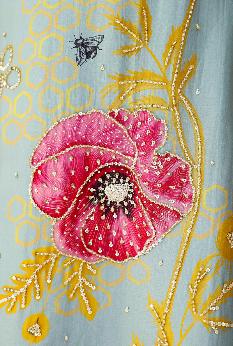 Mint And Pink Garden Printed A Line Magnolia Kurta Set