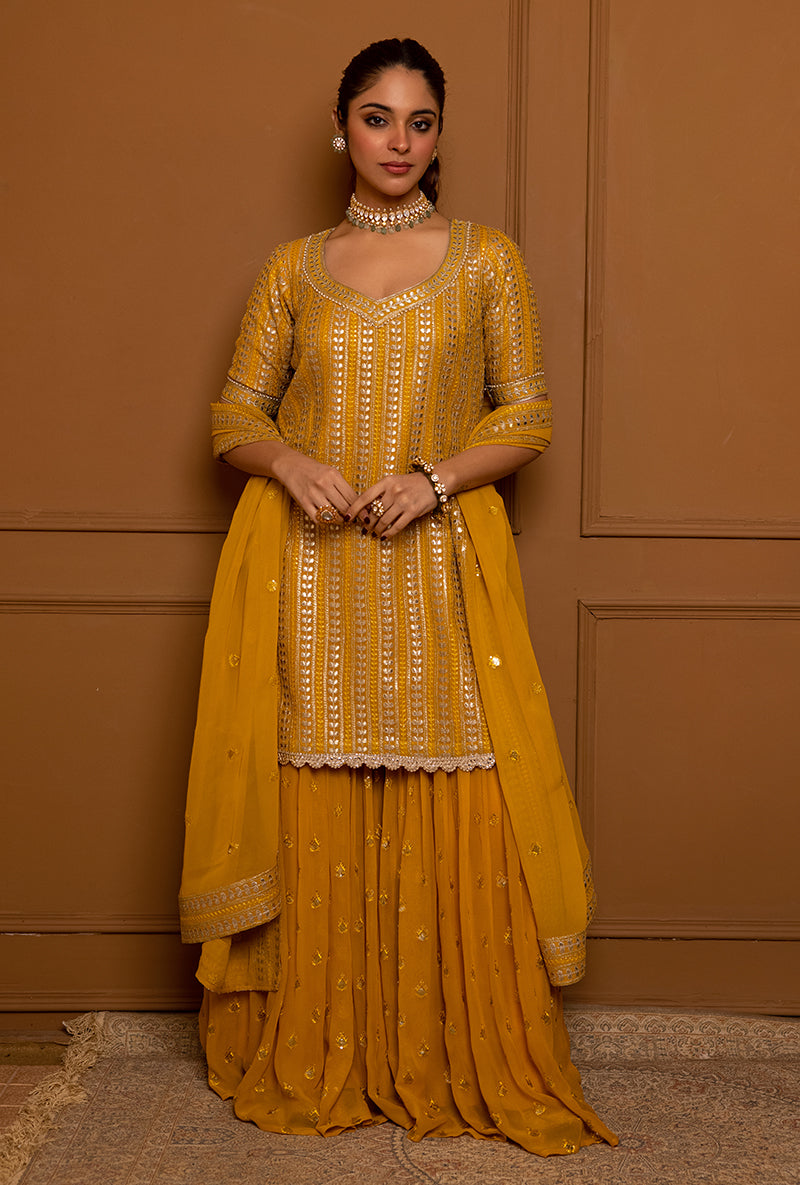 Mustard Leaf Stripe Hoor 2.0 Gharara Set