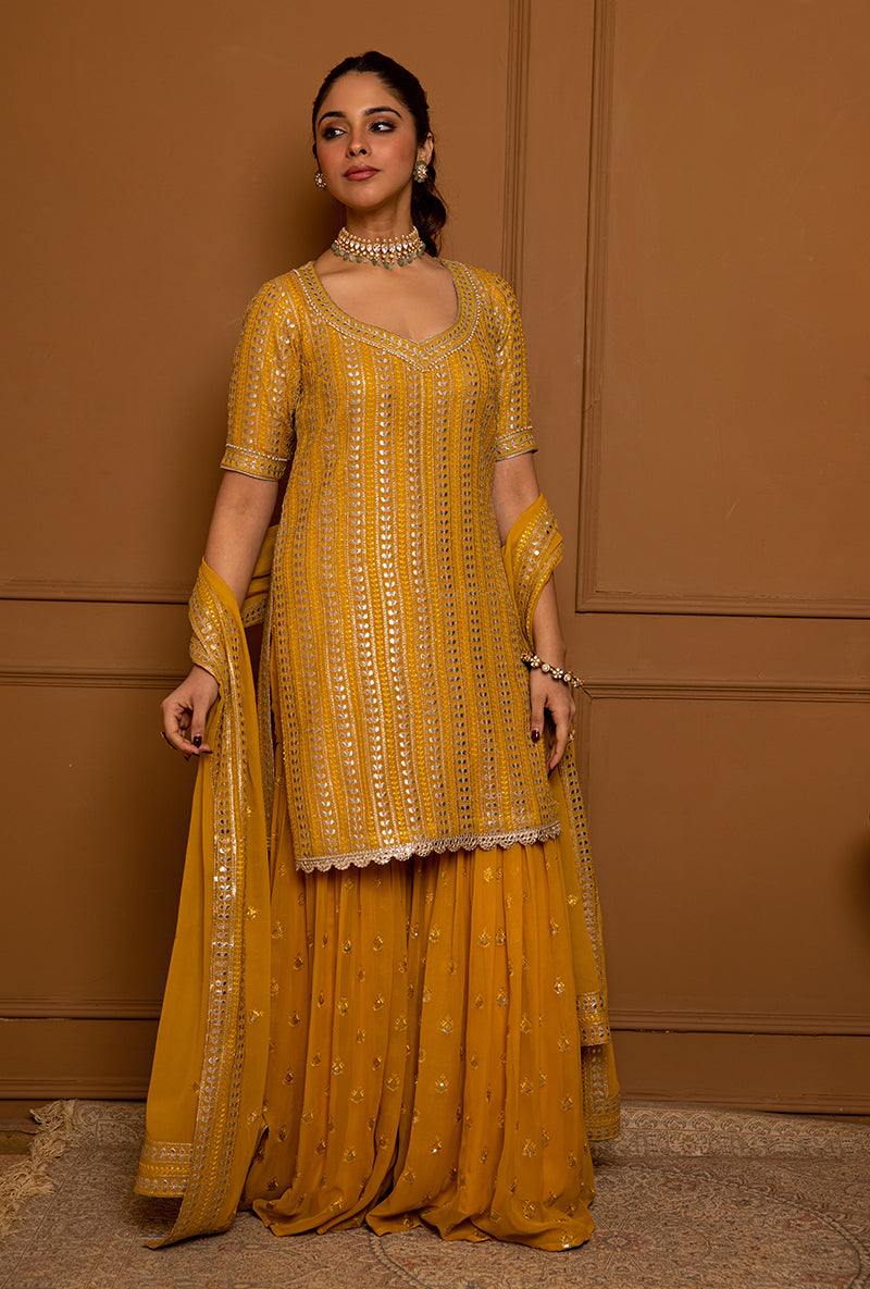 Mustard Leaf Stripe Hoor 2.0 Gharara Set