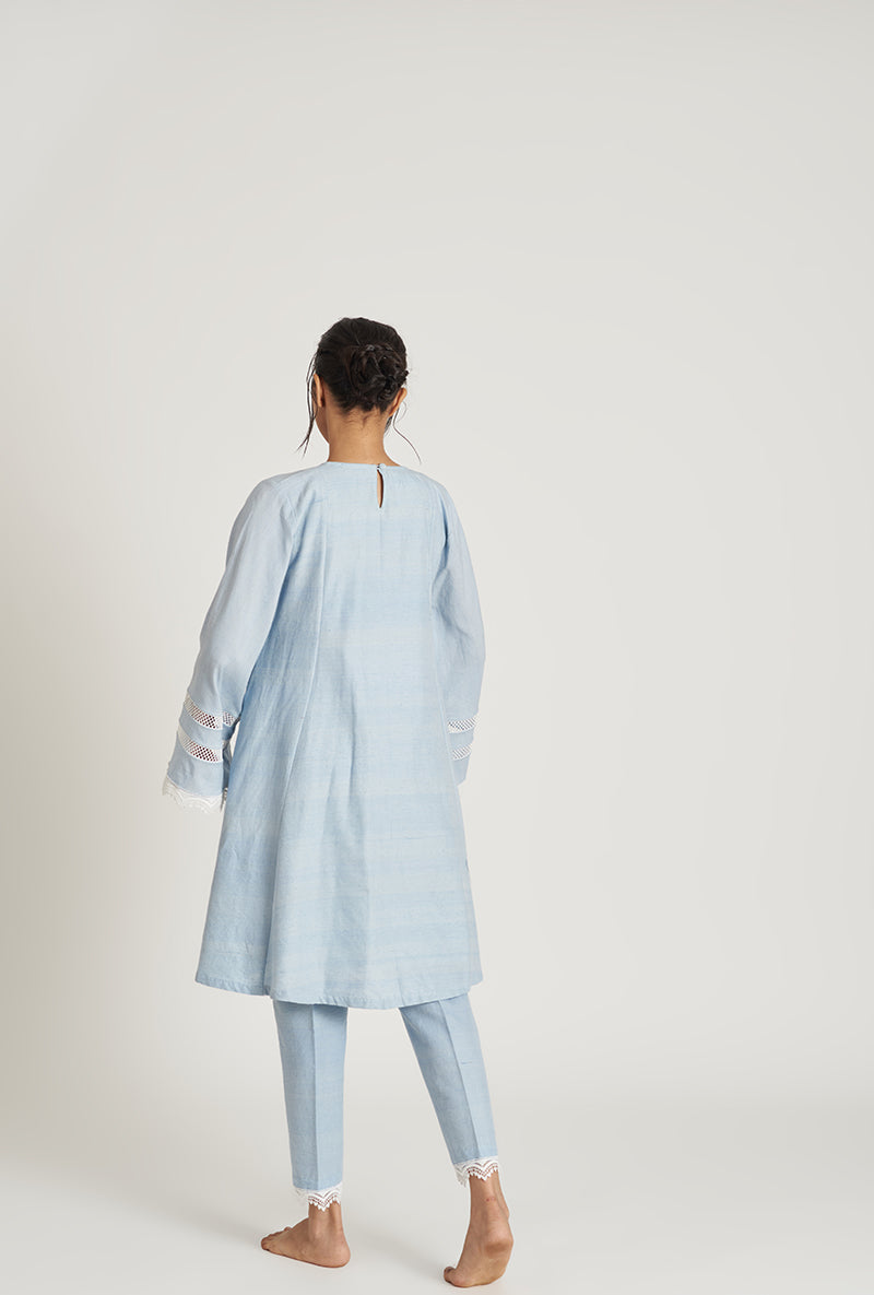 Sky Blue Pakistani-Inspired Flared Sabreen Laila Kurta Set