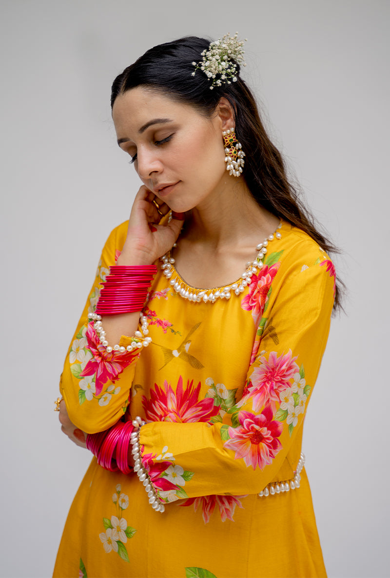 Yellow Printed Side Panel Nyra Kurta Set