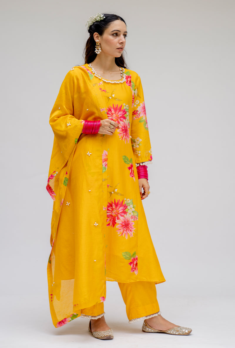 Yellow Printed Side Panel Nyra Kurta Set