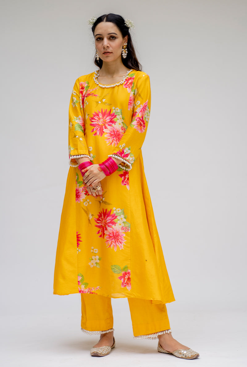 Yellow Printed Side Panel Nyra Kurta Set