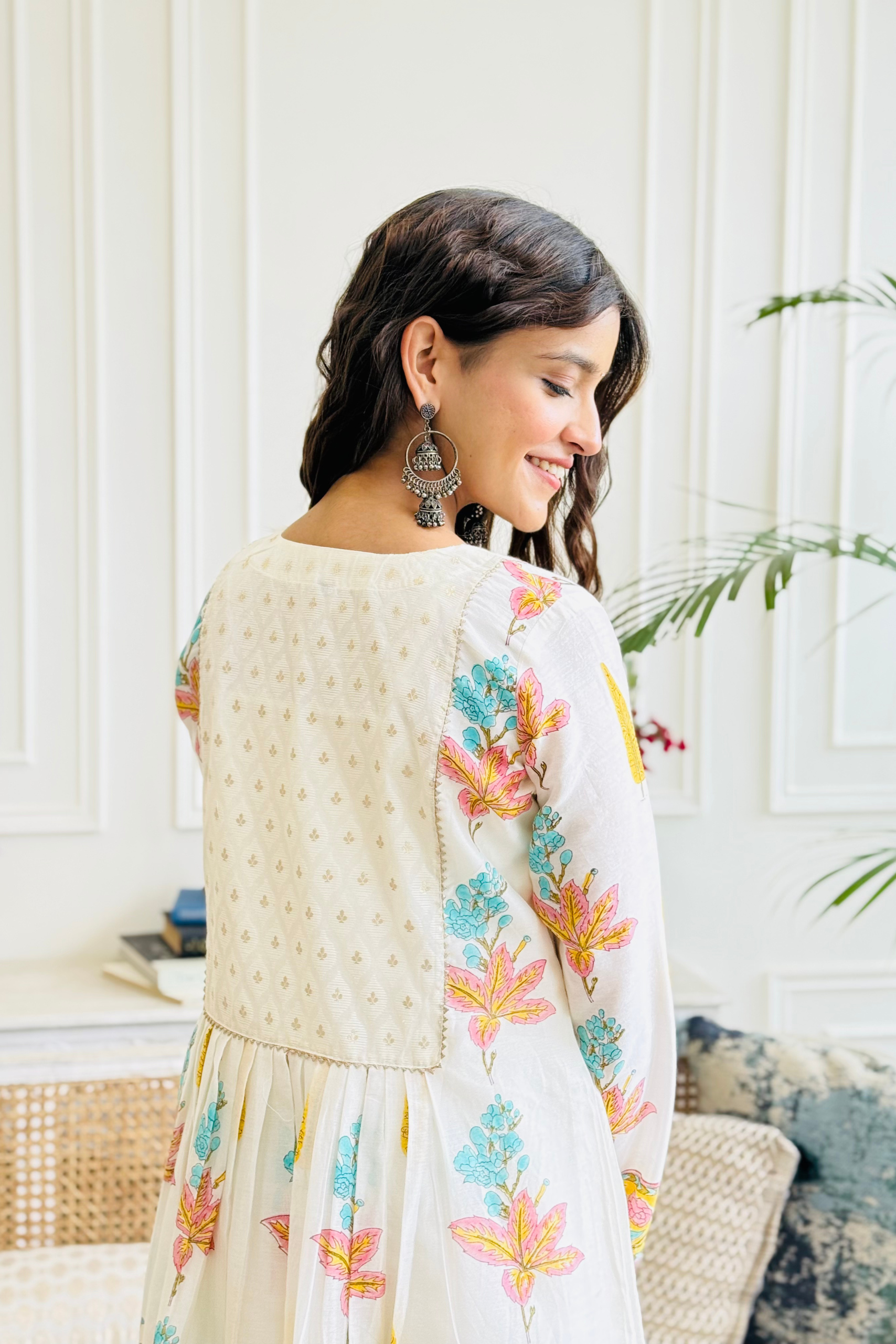 Varsha Rana in Off White Banarsi Buti Yoke Farah Anarkali Set