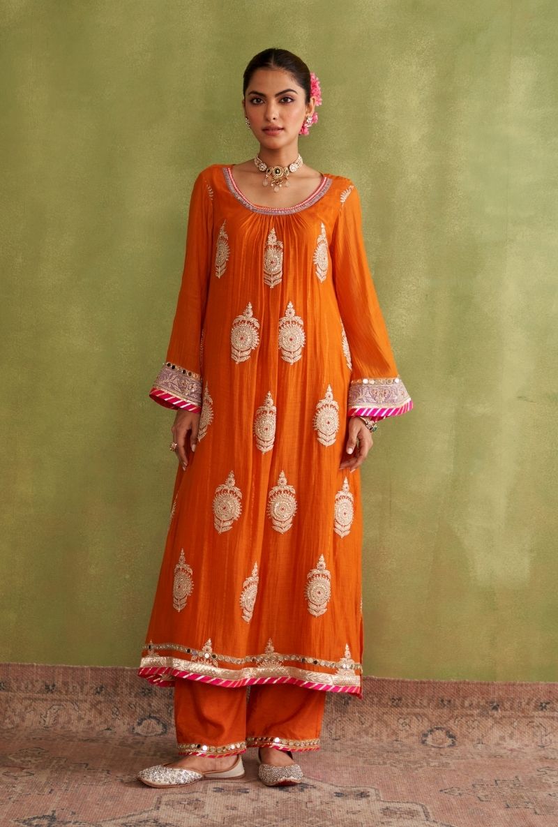 Orange Big Motifs Morbagh Kurta Set