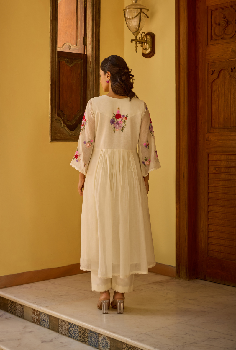 Ivory Hand Embroidered Kalidaar Anaardana Kurta Set