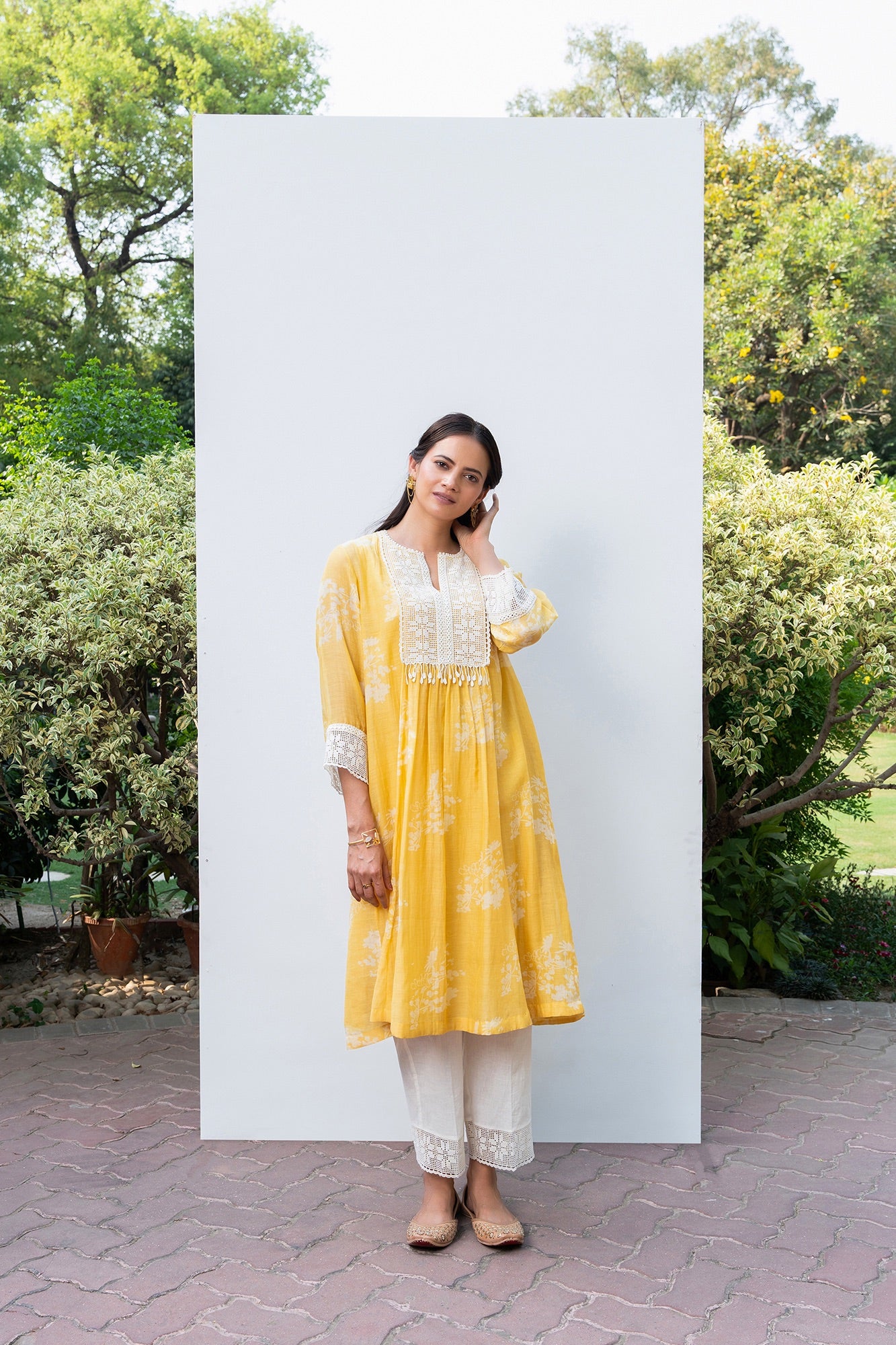 Yellow Gathered Chanderi Kiki Kurta Set