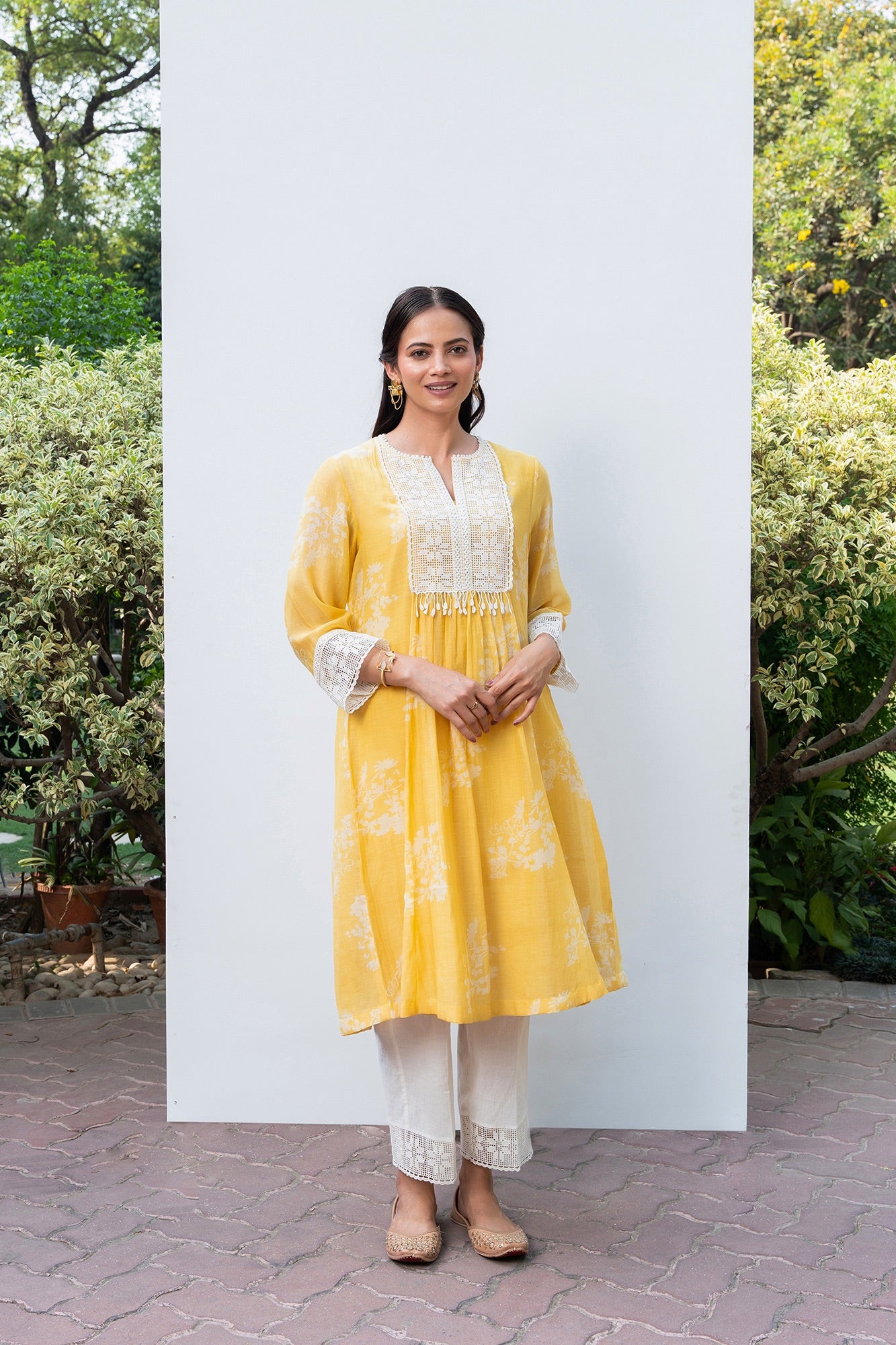 Yellow Gathered Chanderi Kiki Kurta Set