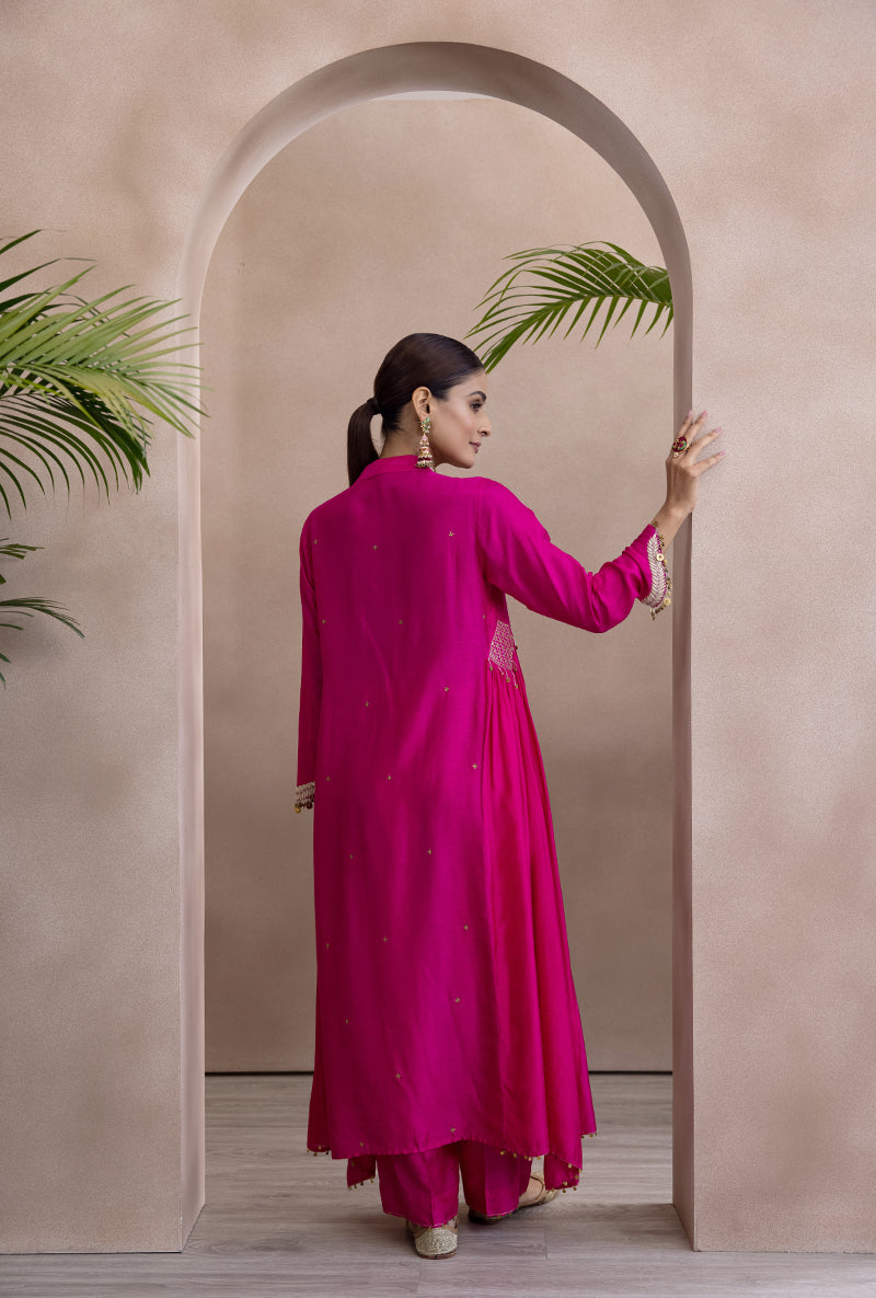 Pink Pankh Side Gather A-line Adhira Kurta Set