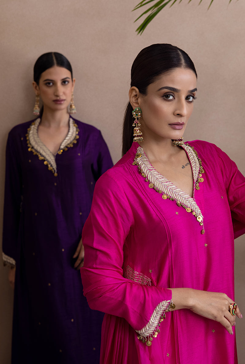 Pink Pankh Side Gather A-line Adhira Kurta Set