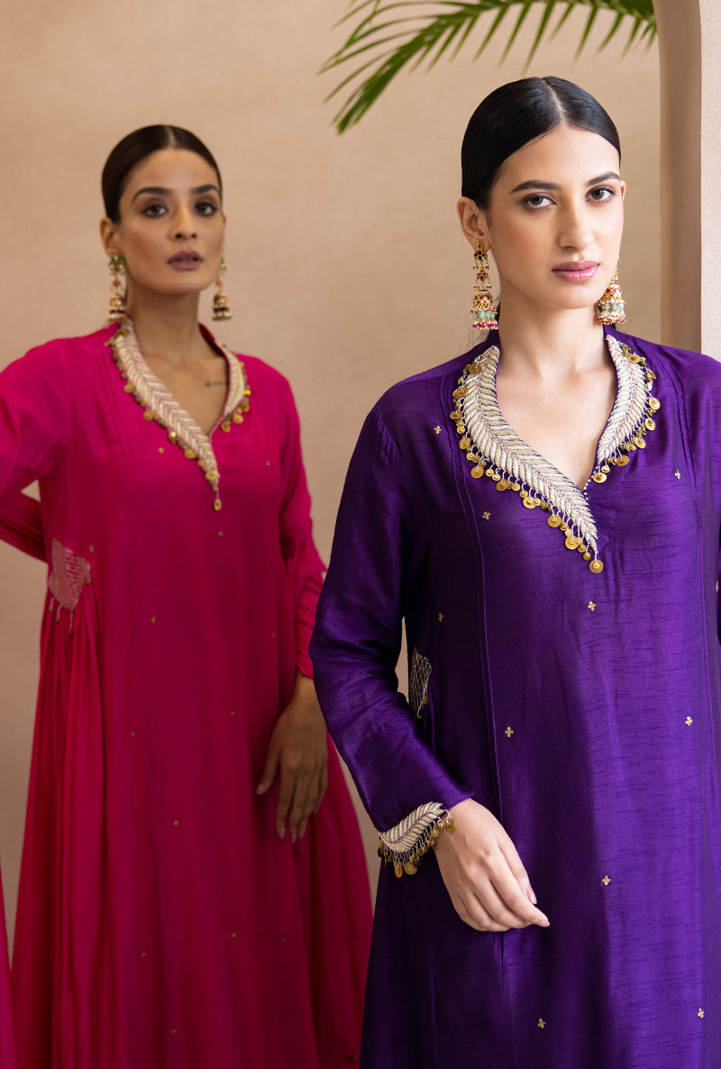 Pink Pankh Side Gather A-line Adhira Kurta Set