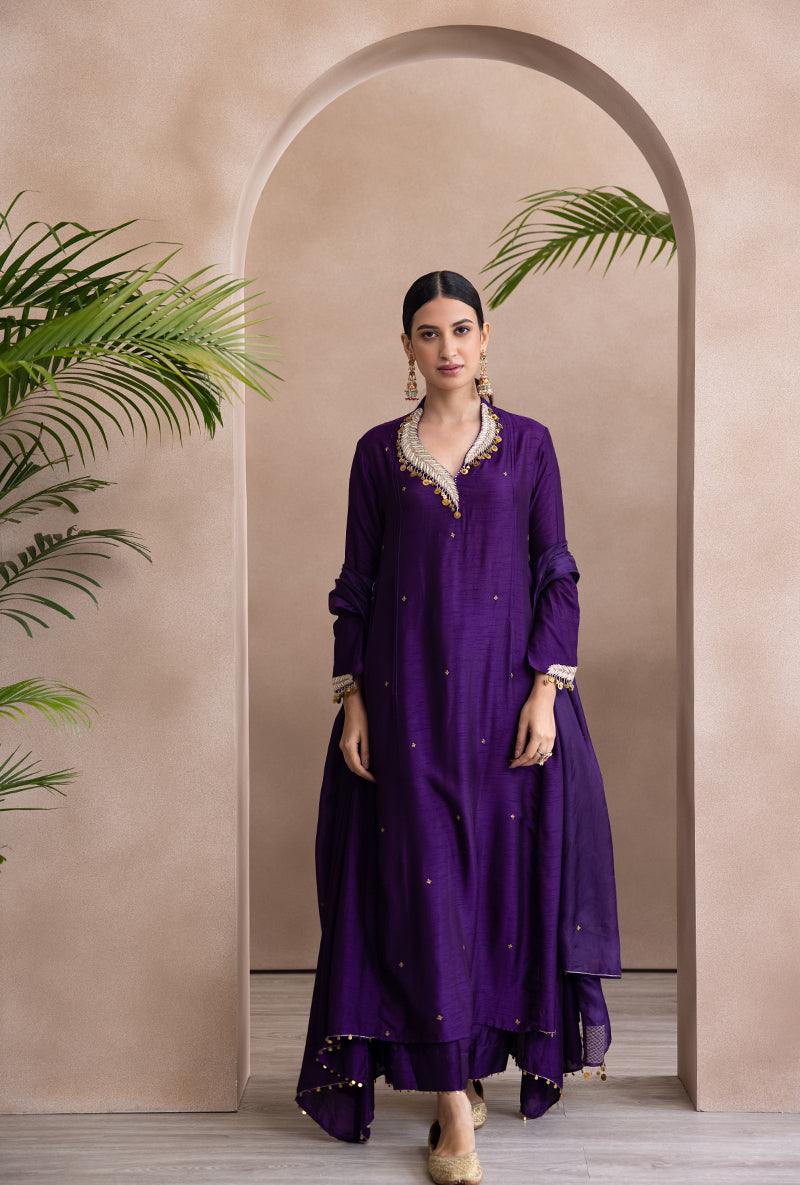 Purple Pankh Side Gather A-line Adhira Kurta Set