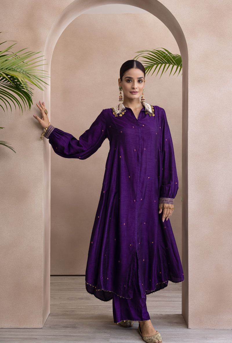 Purple Pankh Collar Adhira Kurta Set