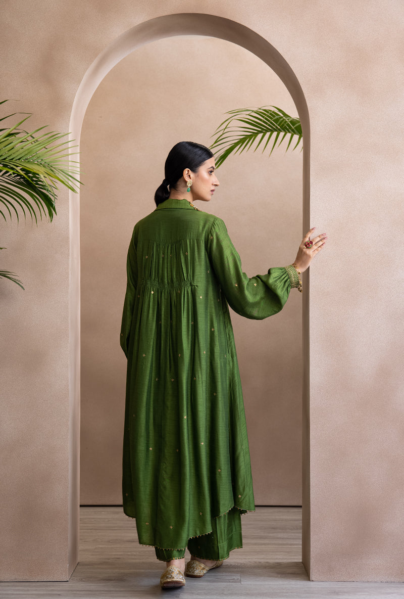 Green Pankh Collar Adhira Kurta Set