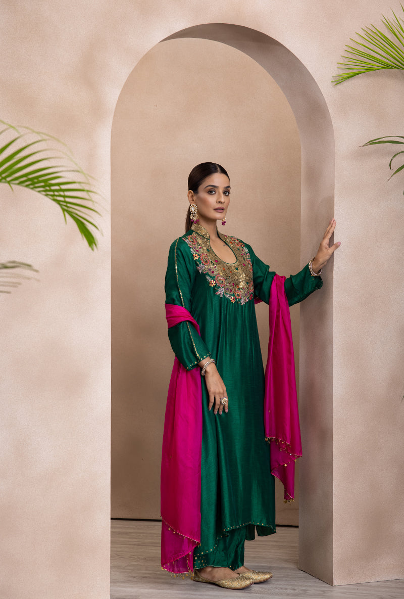 Green Paisley Matka Adhira Kurta Set