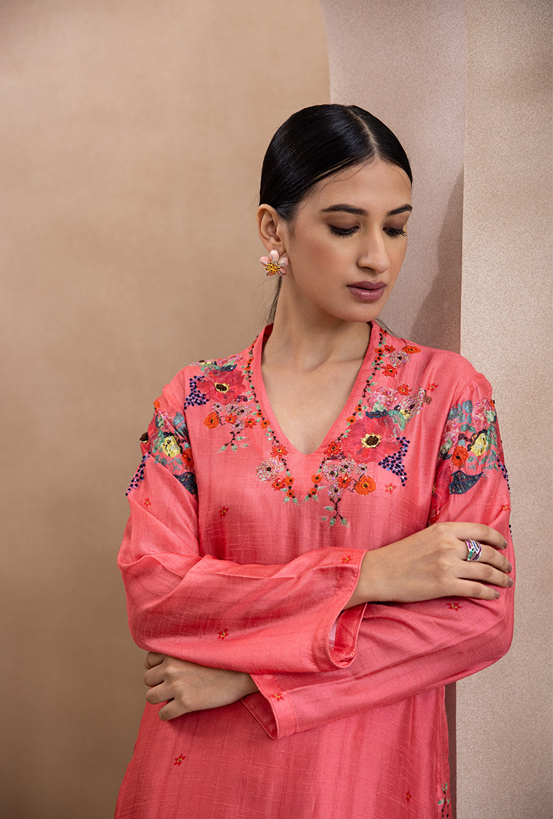 Coral V Neck Printed Bahaar Adhira Kurta Set