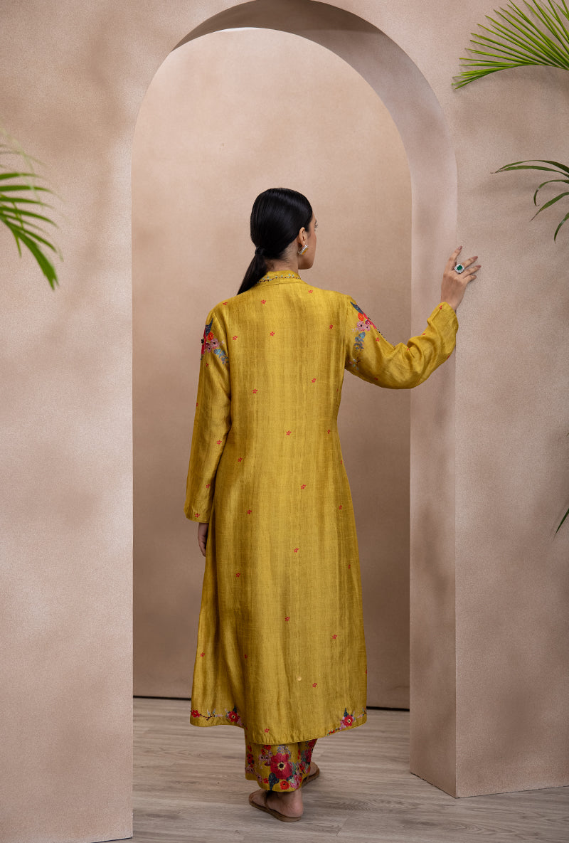 Yellow Front Pleat Printed Bahaar Adhira Kurta Set