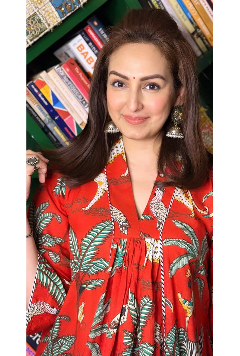 Akriti Kakkar In Red Tropical And Stripe Lovebirds Kurta Set