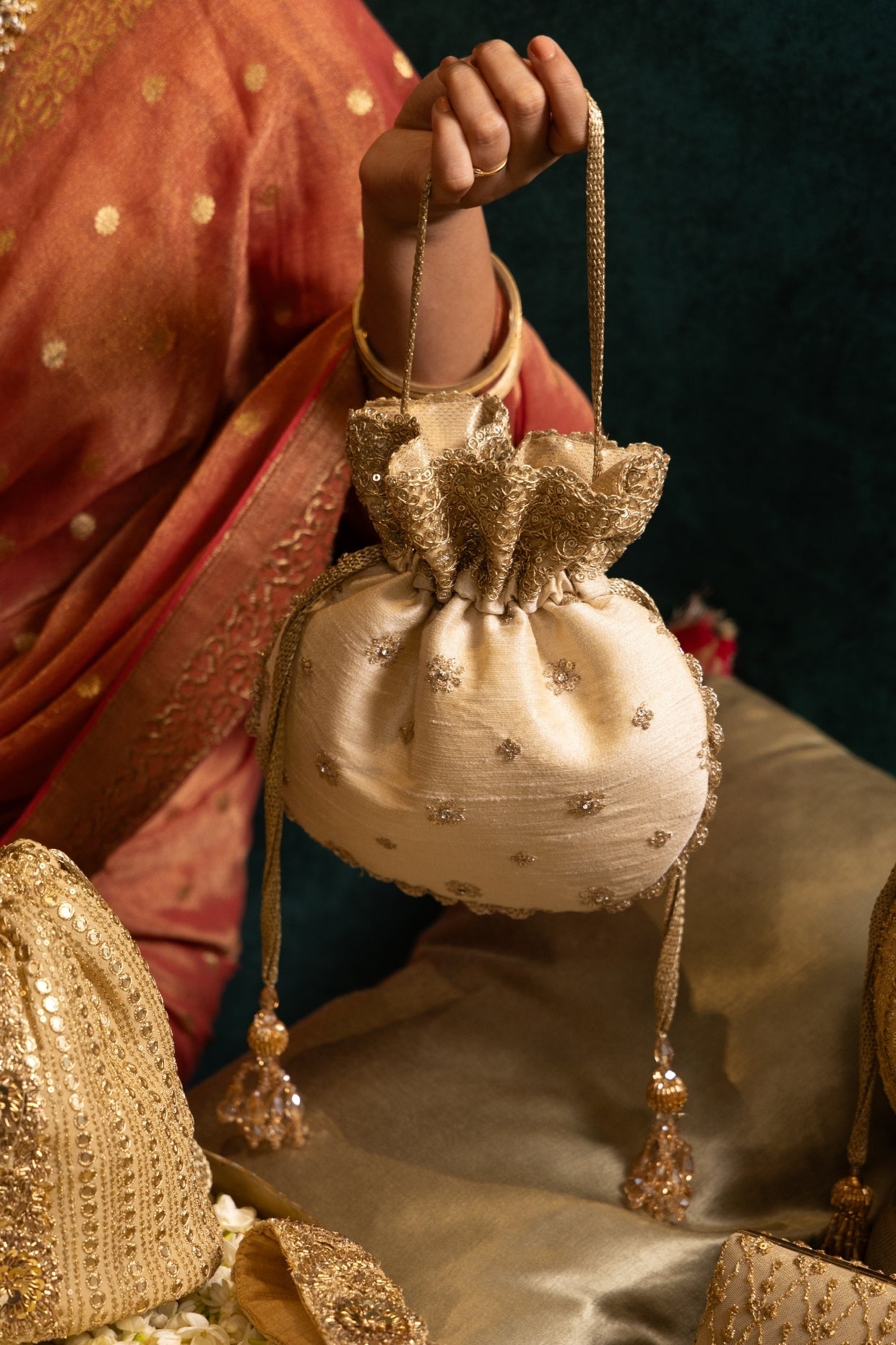 Beige Azai Embroidered Potli