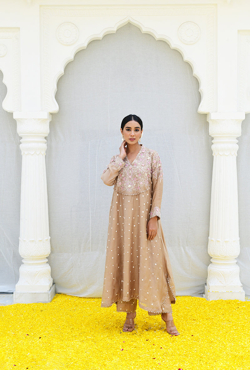 Beige Frockstyle Izra Kurta Set