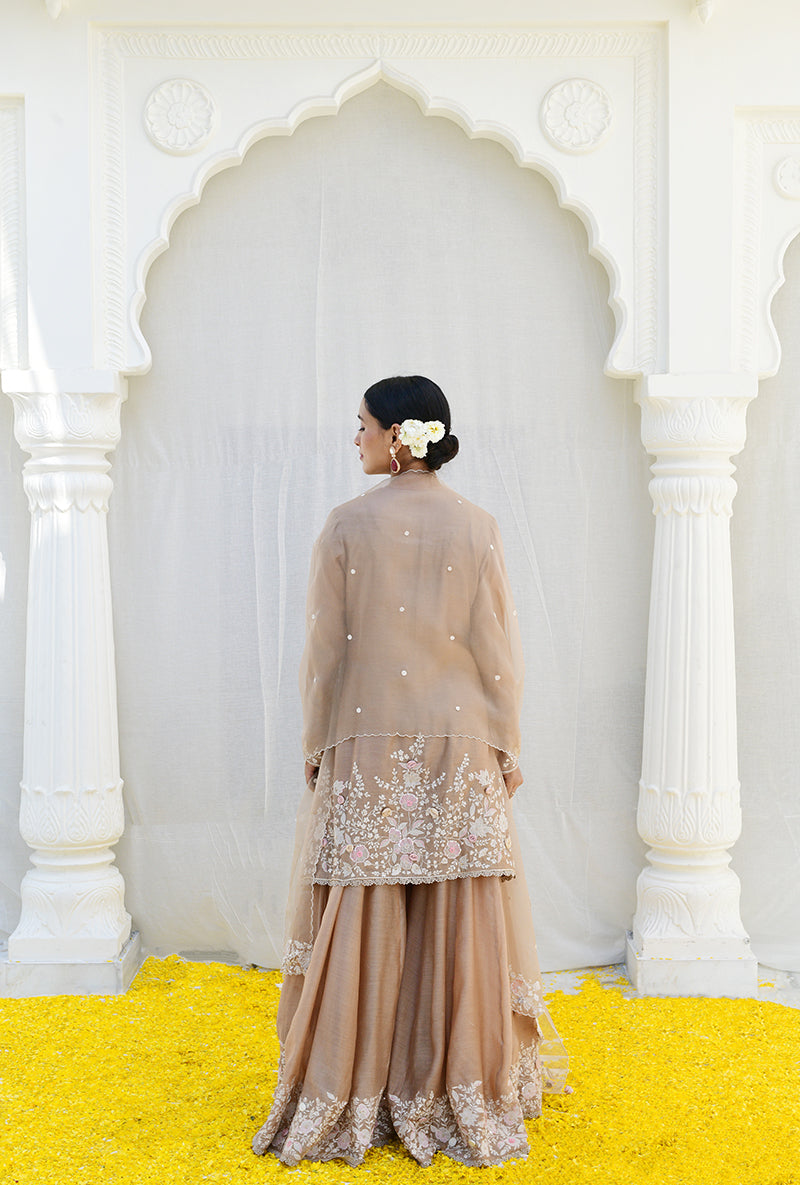 Beige Heavy Embroidered Izra Gharara Set