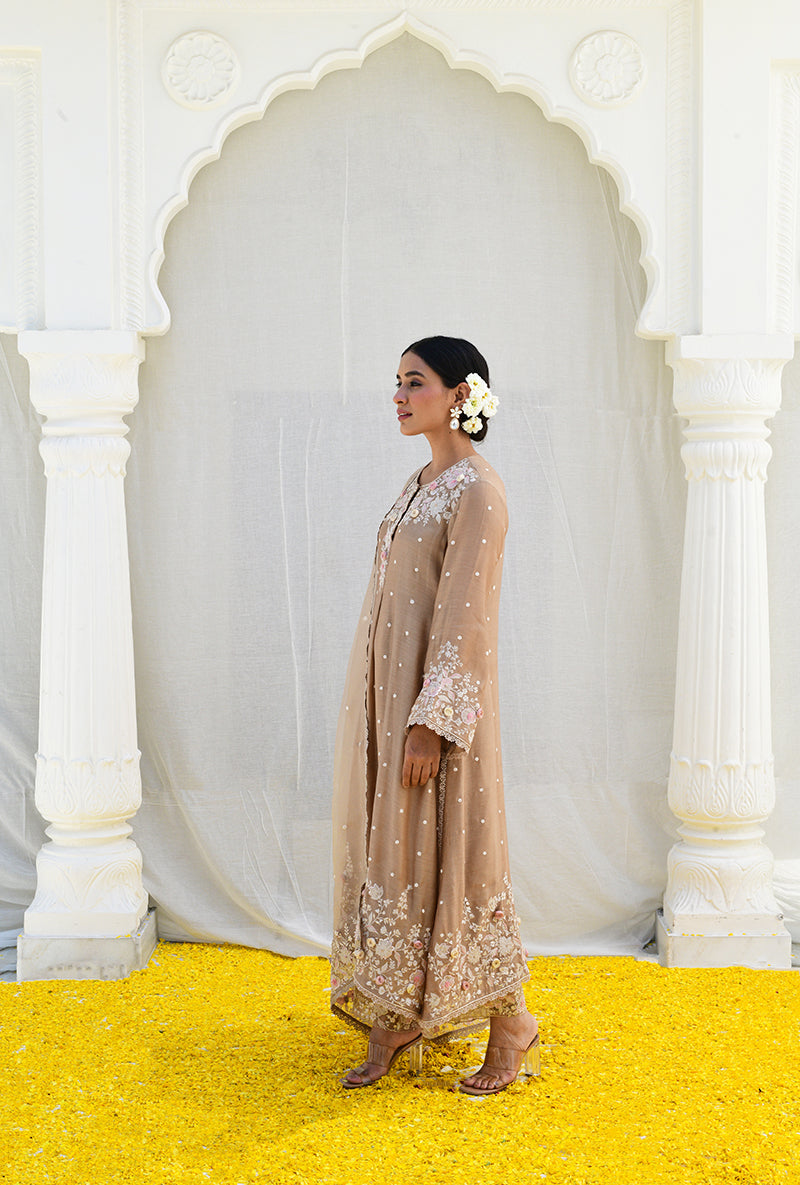 Beige Heavy Long Izra Kurta Set