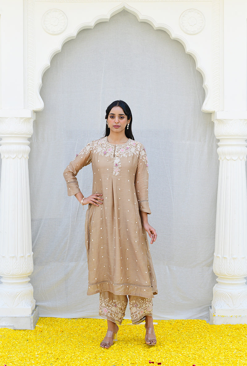 Beige Light Long Izra Kurta Set