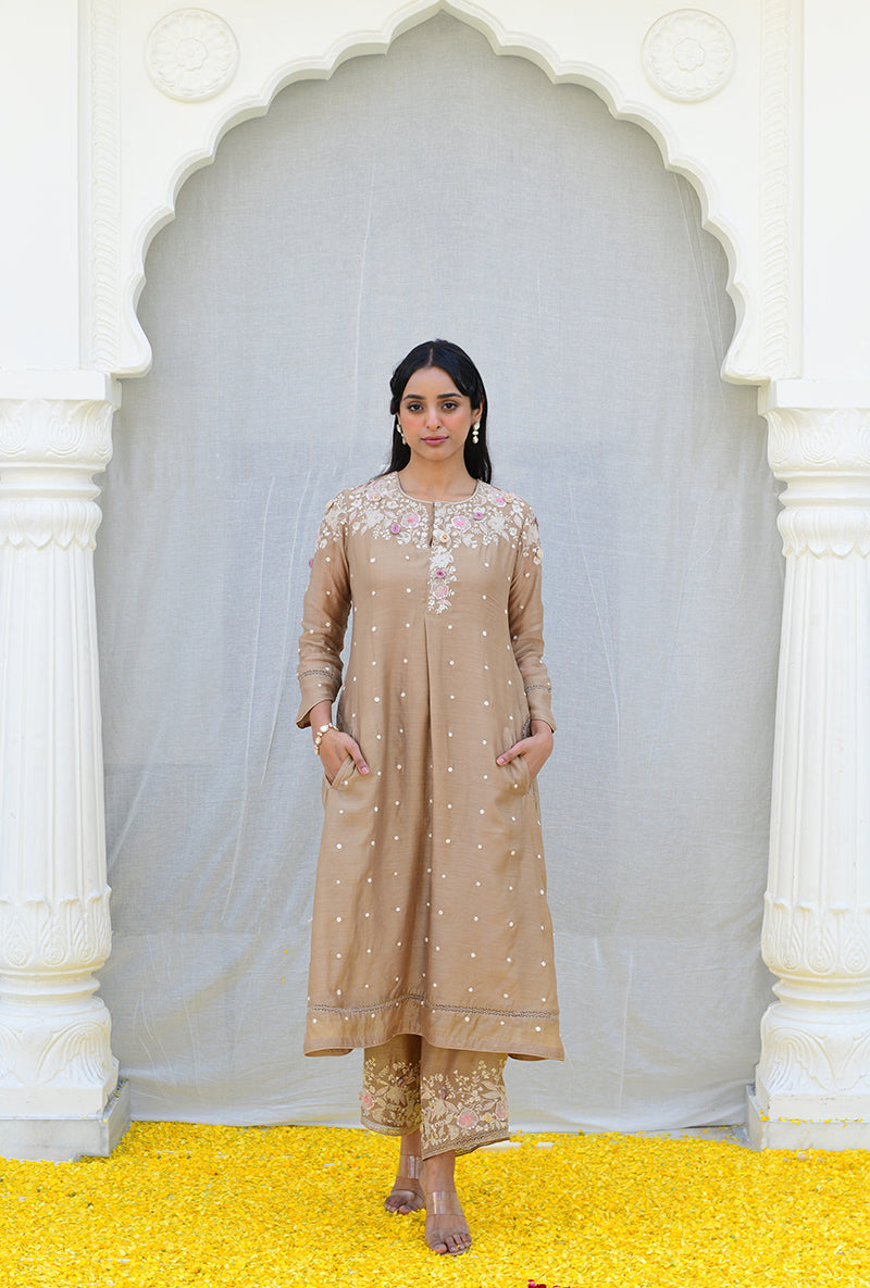 Beige Light Long Izra Kurta Set
