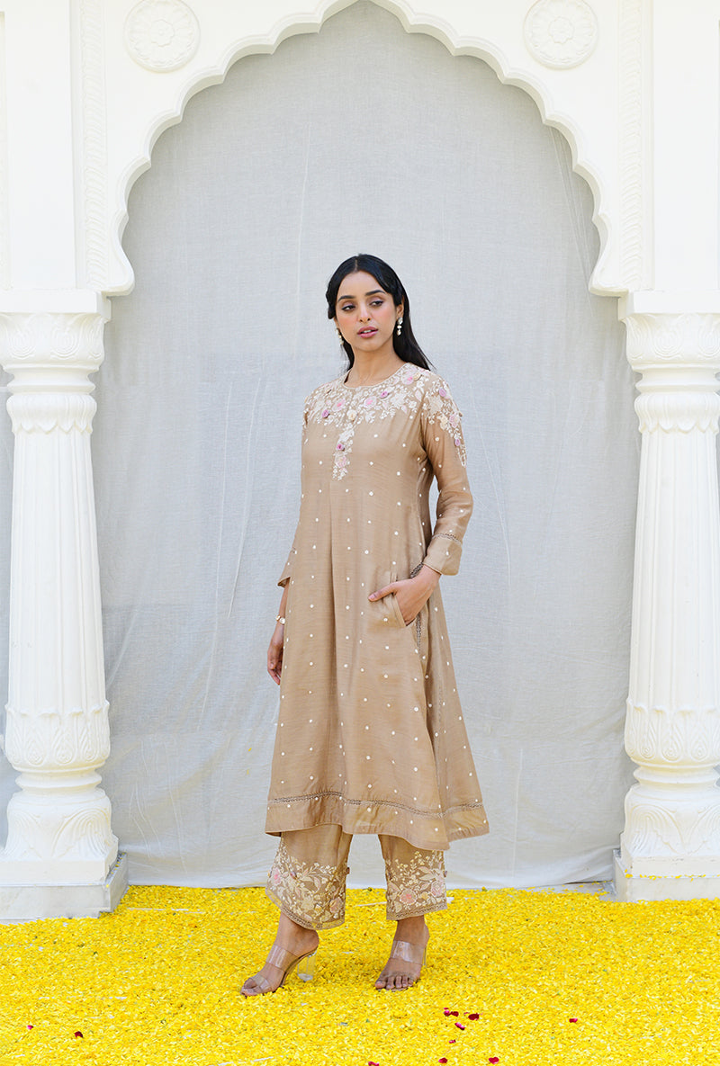 Beige Light Long Izra Kurta Set