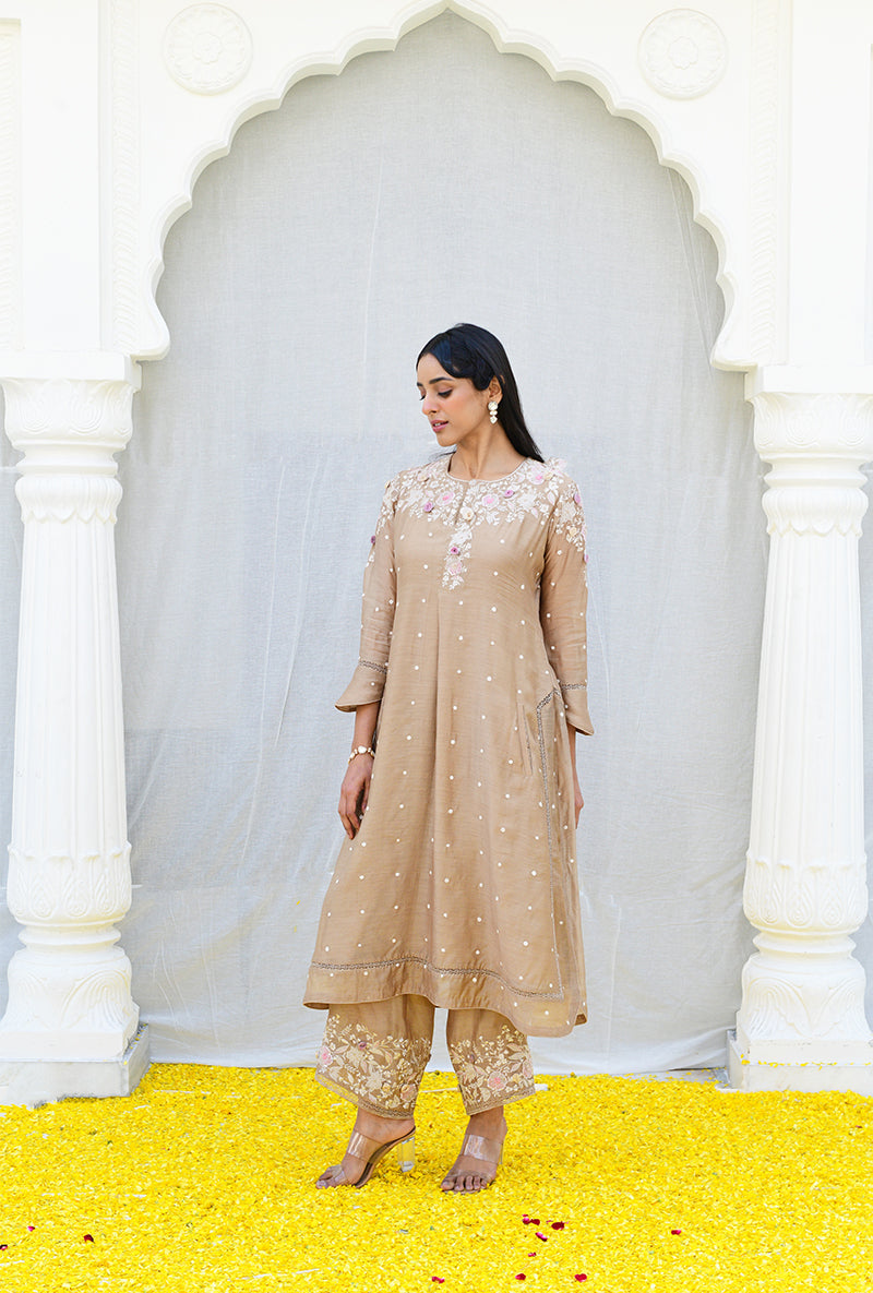 Beige Light Long Izra Kurta Set