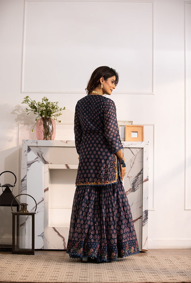 Blue Cascade Navya Gharara Set