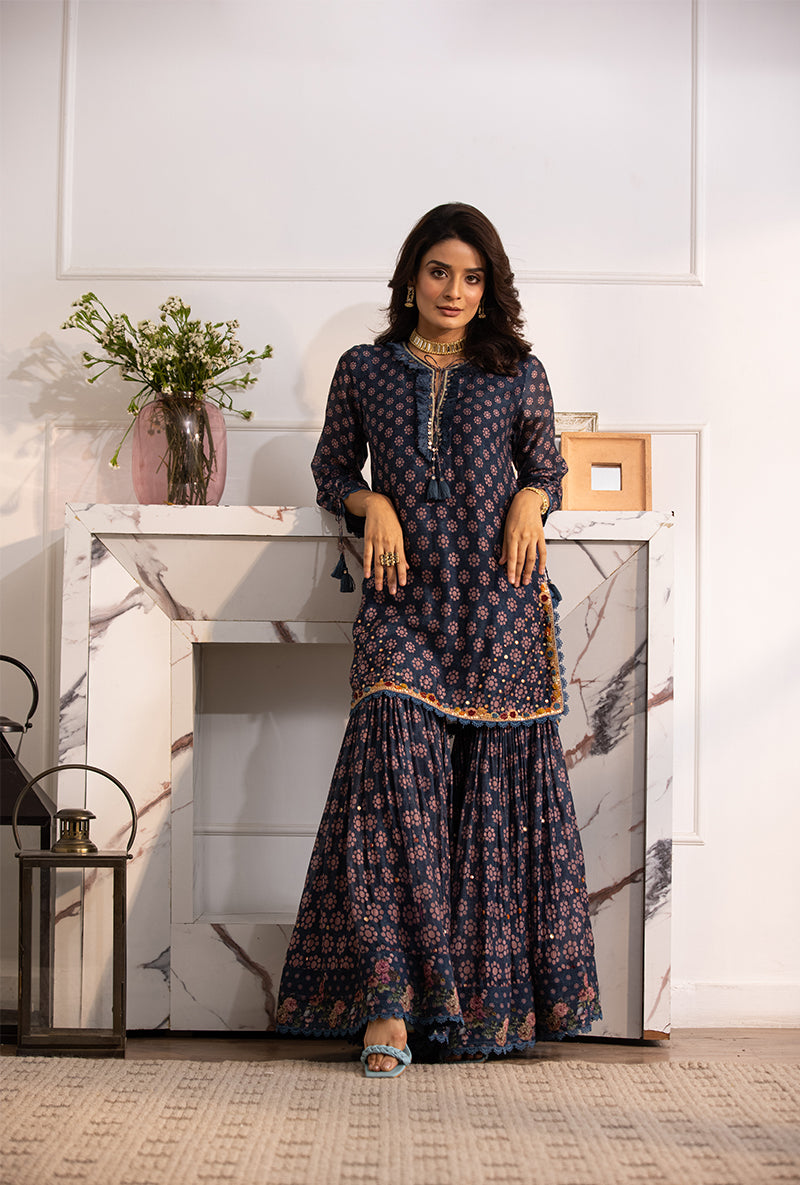 Blue Cascade Navya Gharara Set