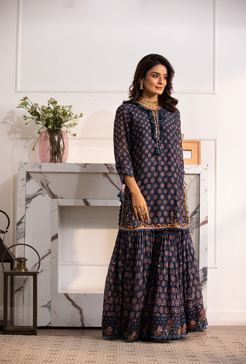 Blue Cascade Navya Gharara Set