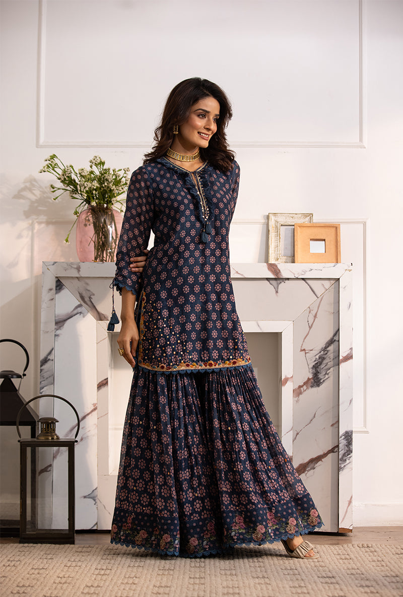 Blue Cascade Navya Gharara Set