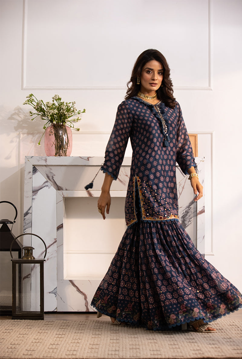 Blue Cascade Navya Gharara Set