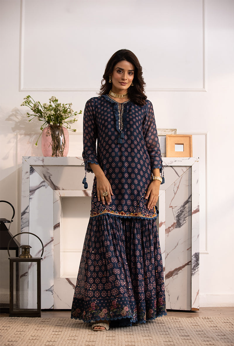 Blue Cascade Navya Gharara Set