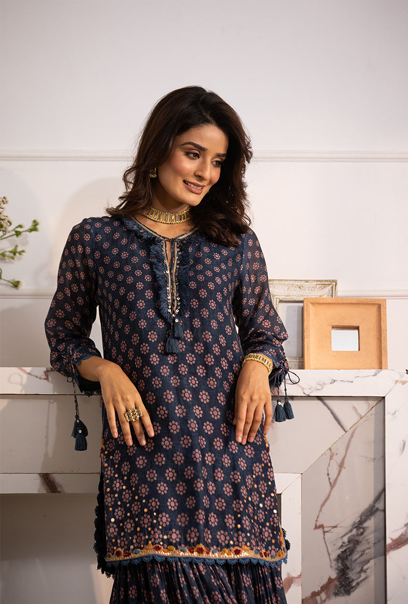 Blue Cascade Navya Gharara Set