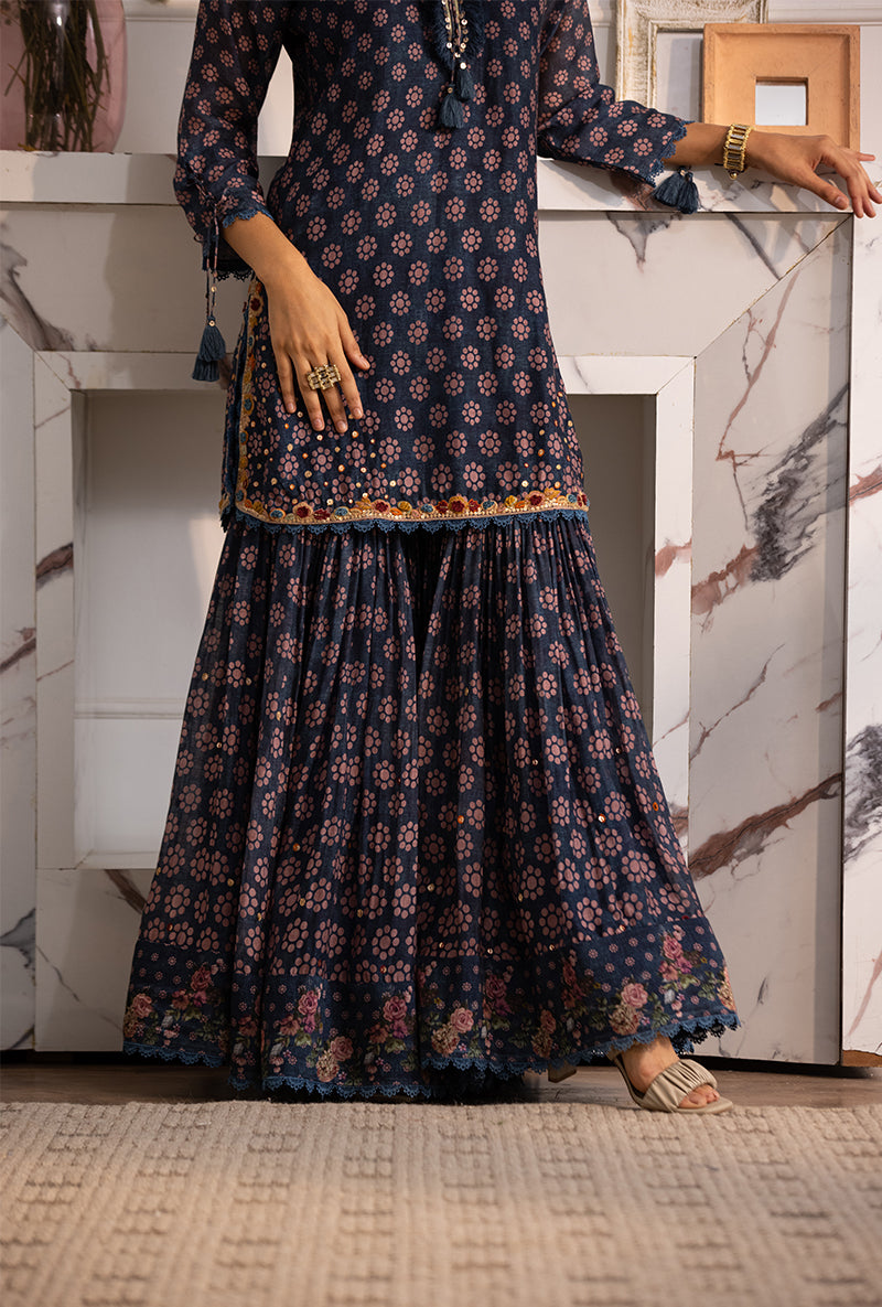 Blue Cascade Navya Gharara Set