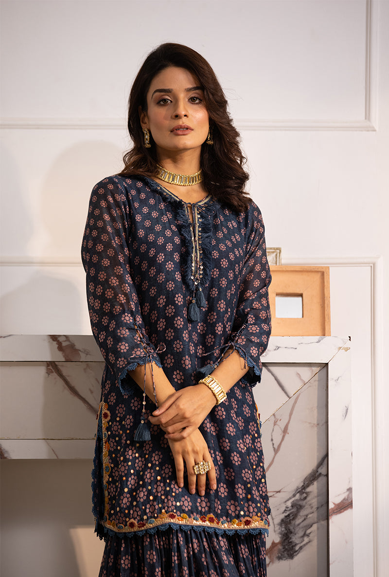 Blue Cascade Navya Gharara Set