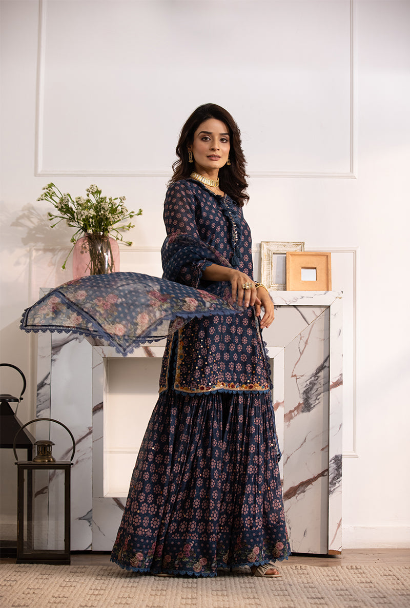 Blue Cascade Navya Gharara Set