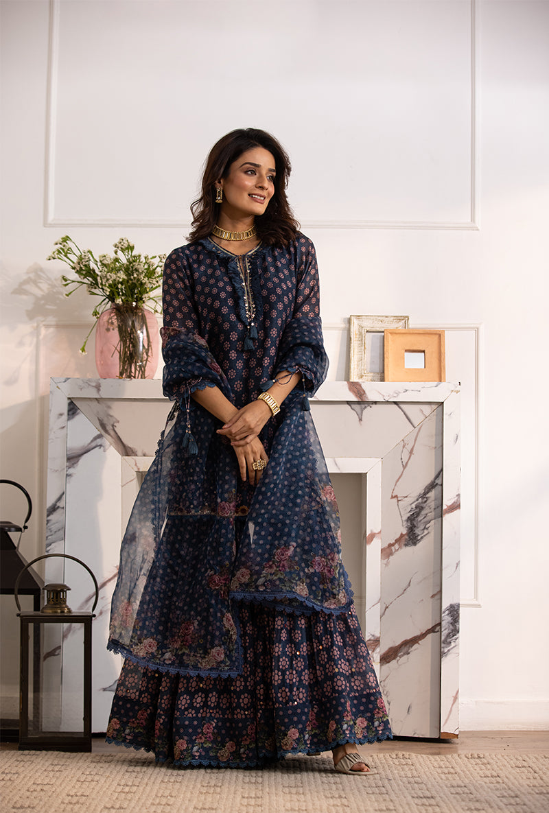 Blue Cascade Navya Gharara Set