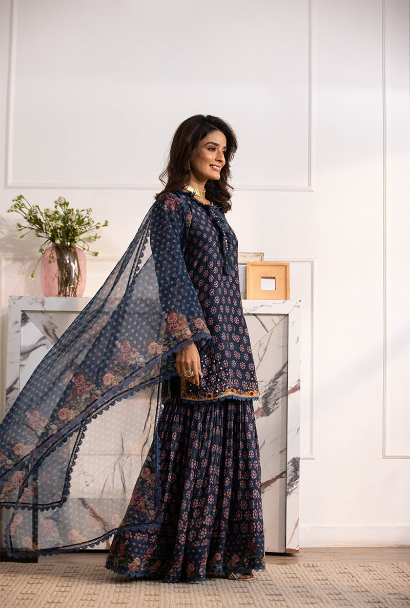 Blue Cascade Navya Gharara Set