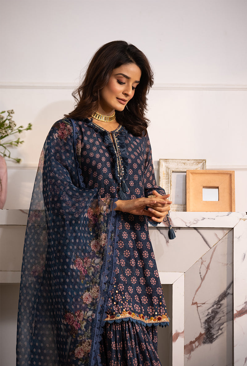 Blue Cascade Navya Gharara Set