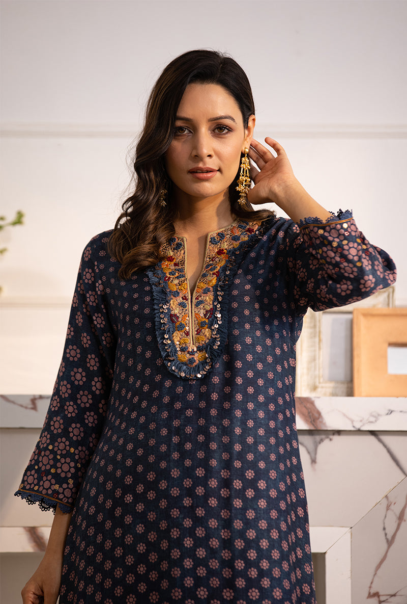 Blue Classic Cascade Navya Kurta Set