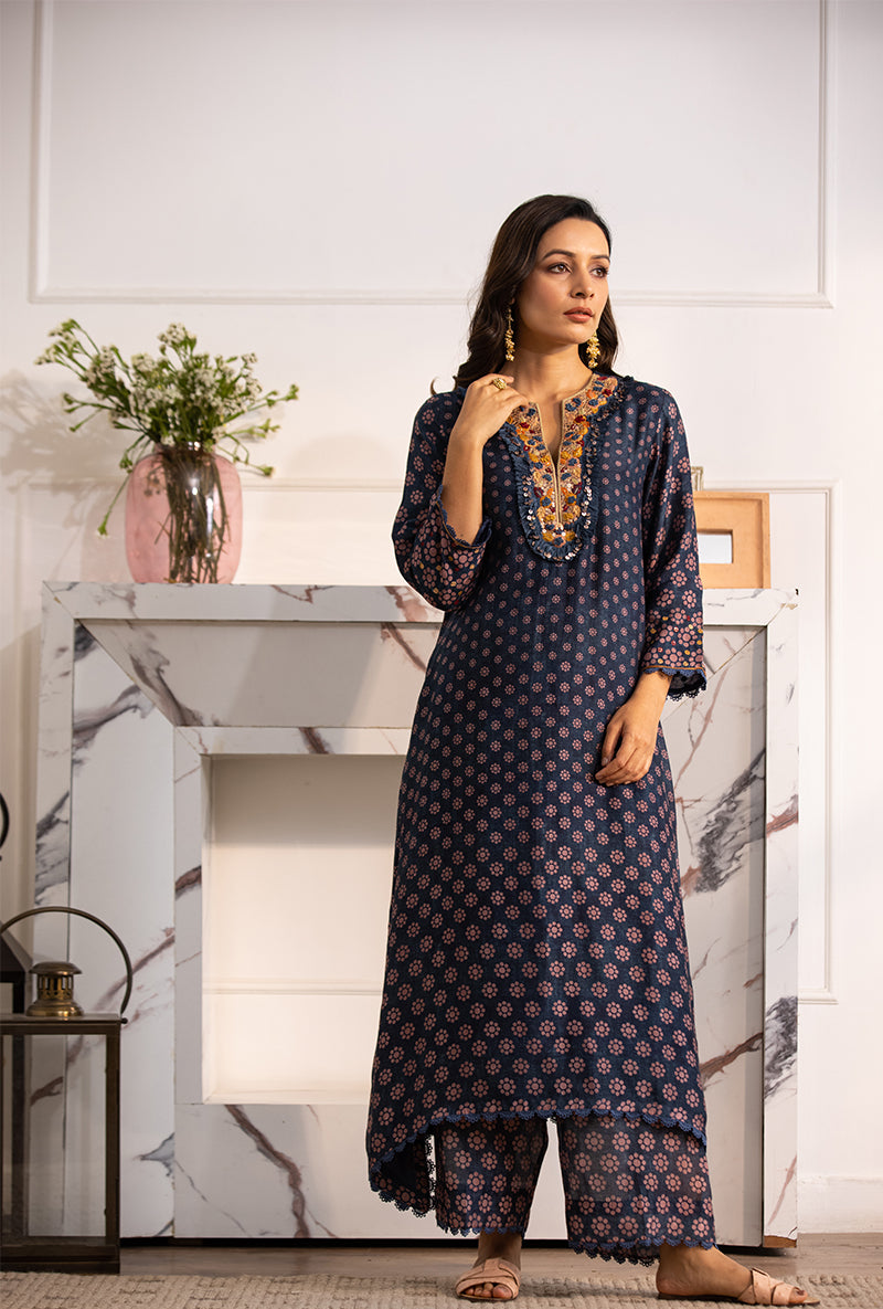 Blue Classic Cascade Navya Kurta Set