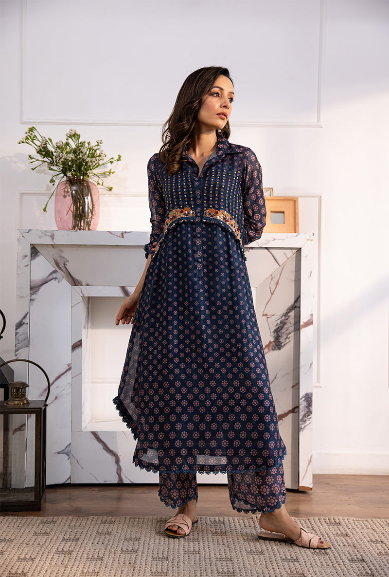 Blue Collar Cascade Navya Kurta Set